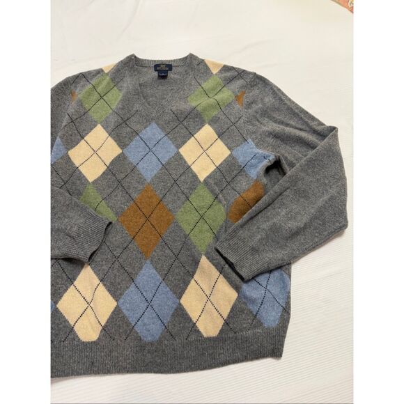 346 Brooks Brothers Scottish Lambswool Grey Argyle V Neck Sweater Size XL - Picture 2 of 10
